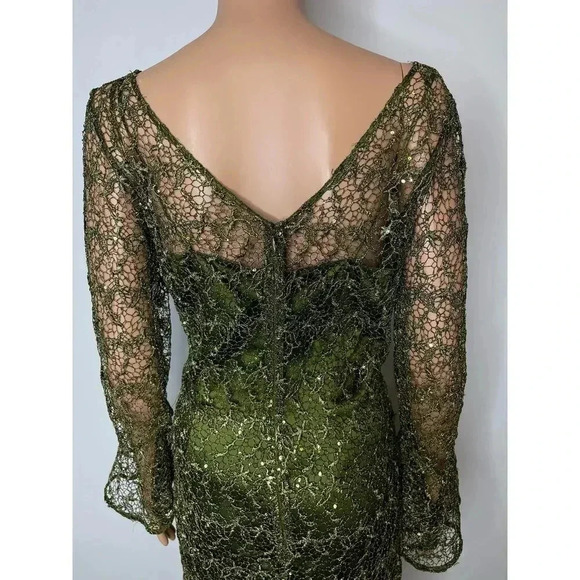 Kay Unger Olive Green sequined mini dress size 8 cocktail holiday - Picture 6 of 12